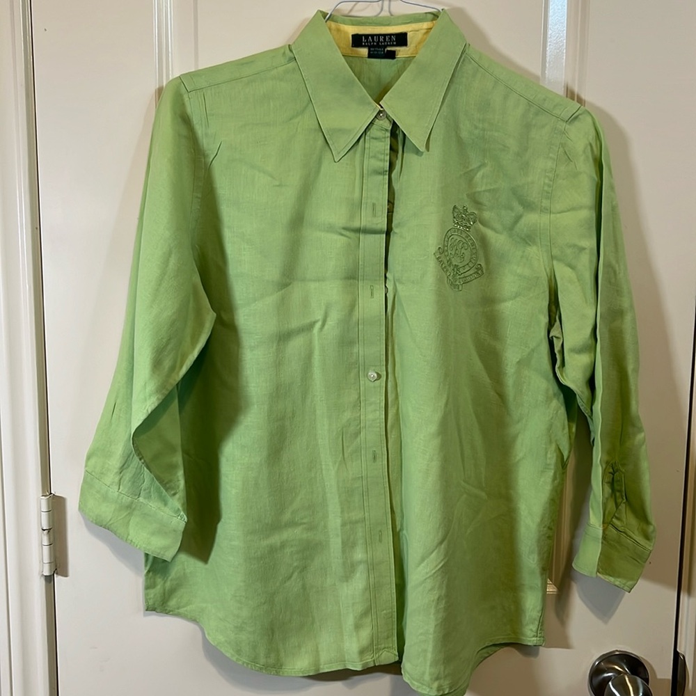Lauren Ralph Lauren linen crest 3/4 sleeve top